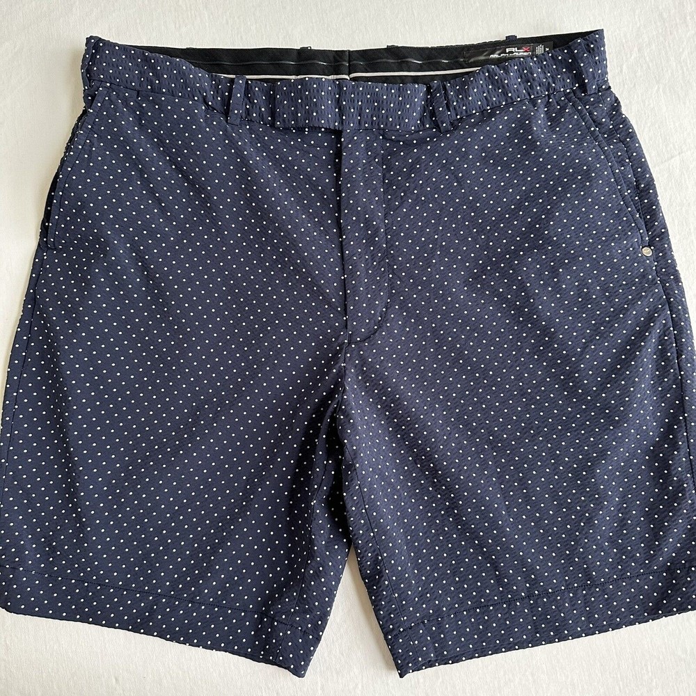 RLX Ralph Lauren Men's Performance Blue Polka Dot Golf Shorts Sz 36 x 9